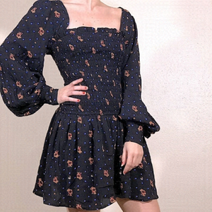 FREE People Two Faces Black Floral Mini  Dress Size Large